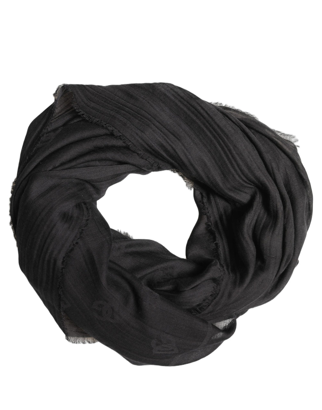 Dolce &amp; Gabbana Black Silk Wool Fringed Men Lace Stole Scarf