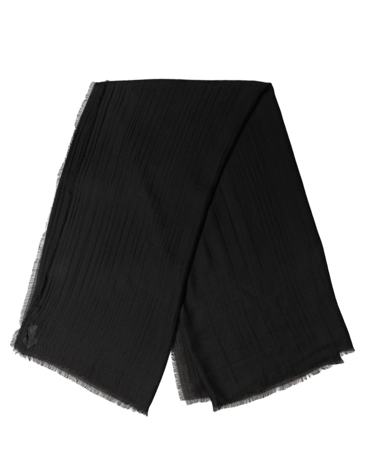 Dolce &amp; Gabbana Black Silk Wool Fringed Men Lace Stole Scarf