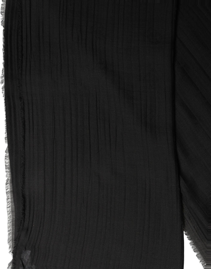 Dolce &amp; Gabbana Black Silk Wool Fringed Men Lace Stole Scarf