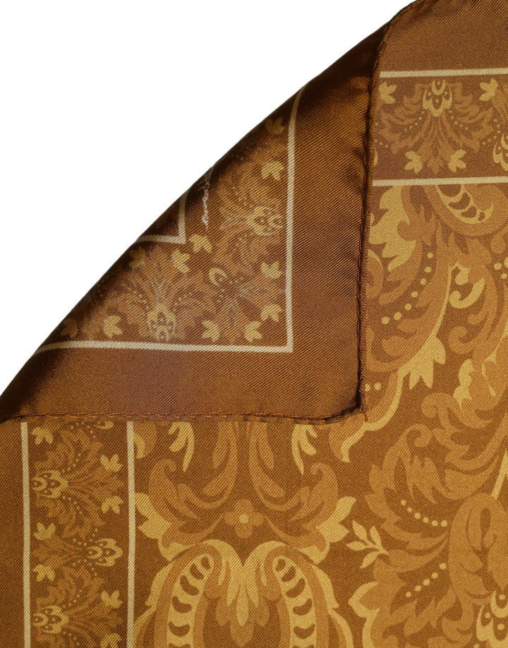 Dolce &amp; Gabbana Brown Silk Damask Pocket Square Foulard Scarf
