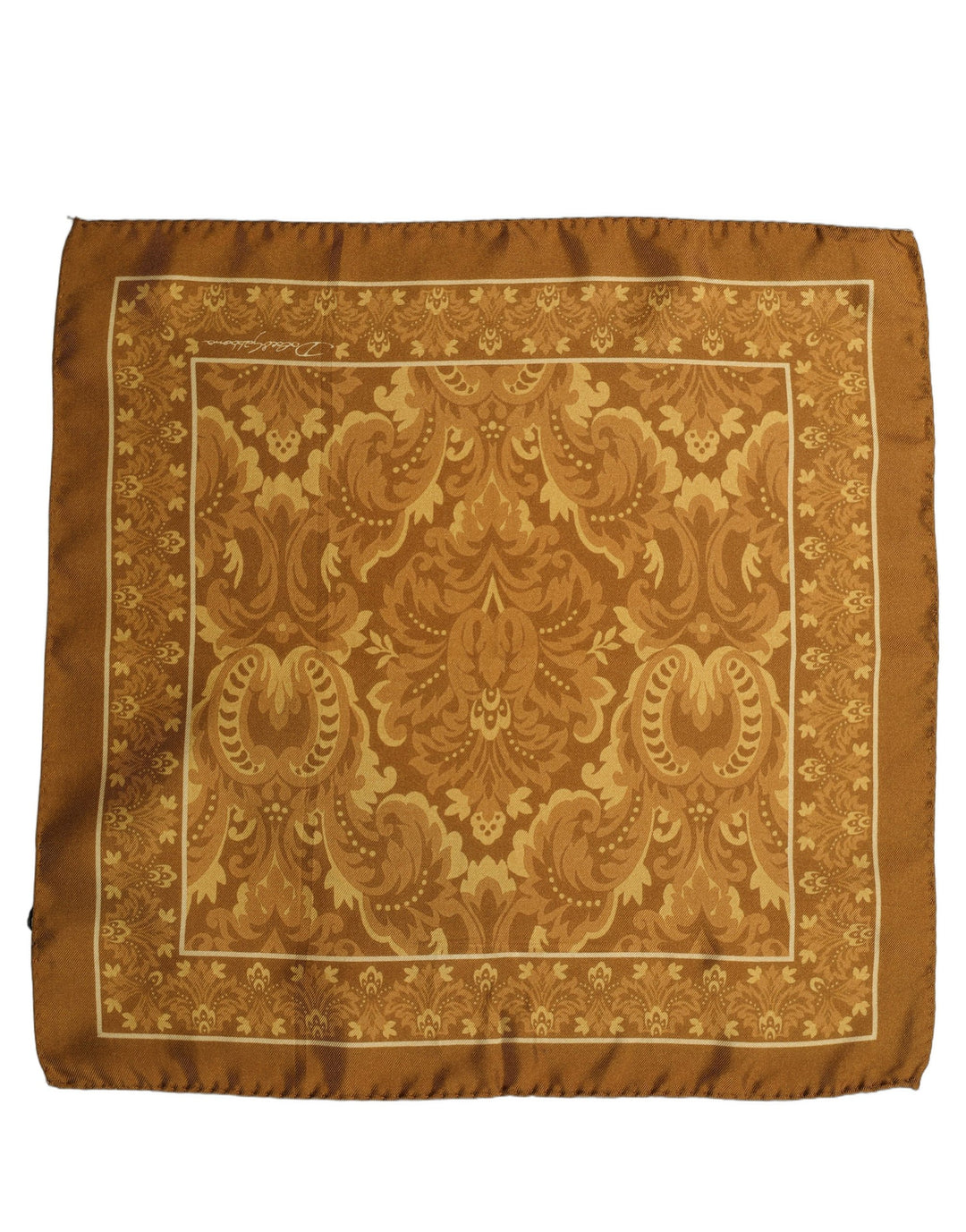 Dolce &amp; Gabbana Brown Silk Damask Pocket Square Foulard Scarf