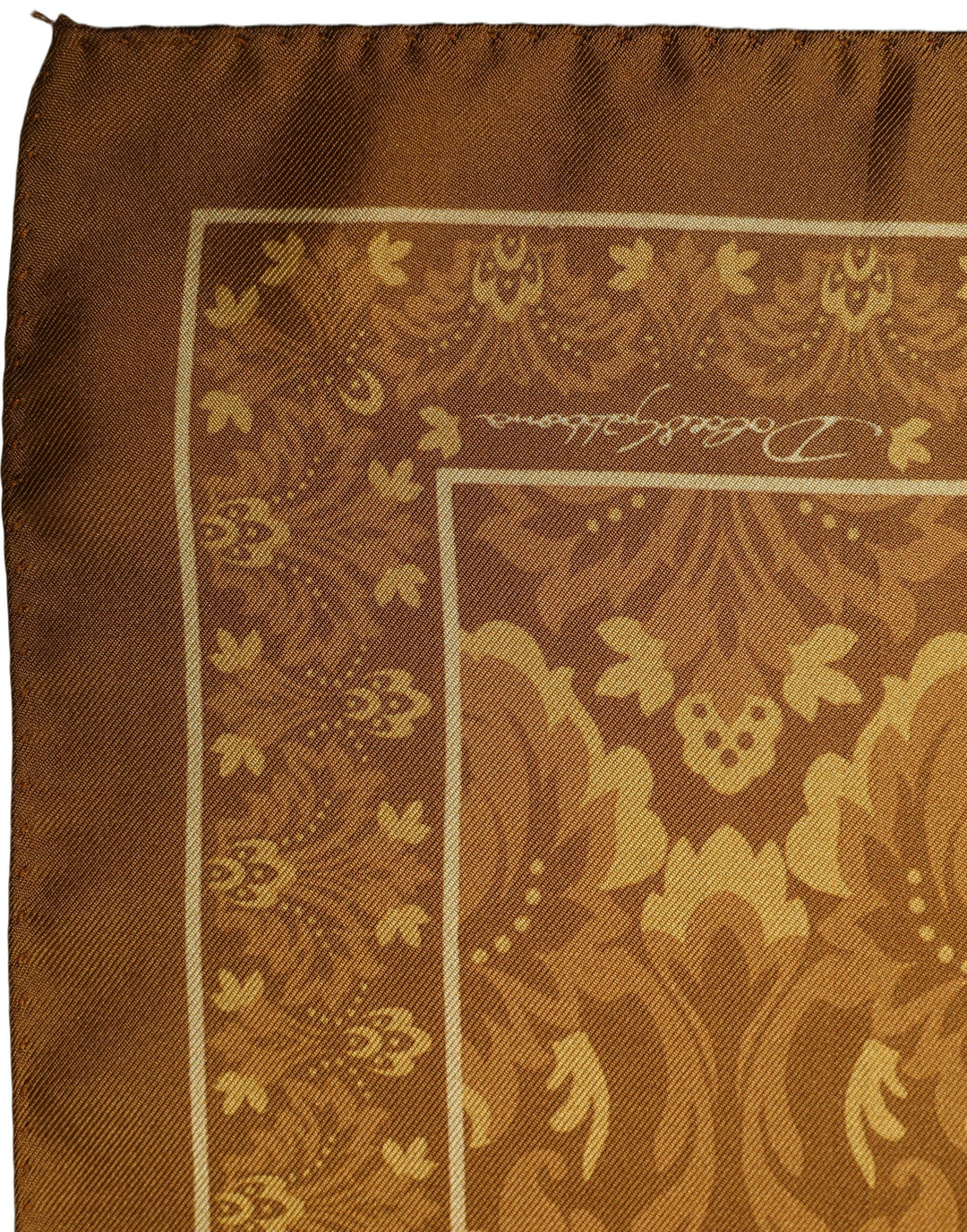 Dolce &amp; Gabbana Brown Silk Damask Pocket Square Foulard Scarf