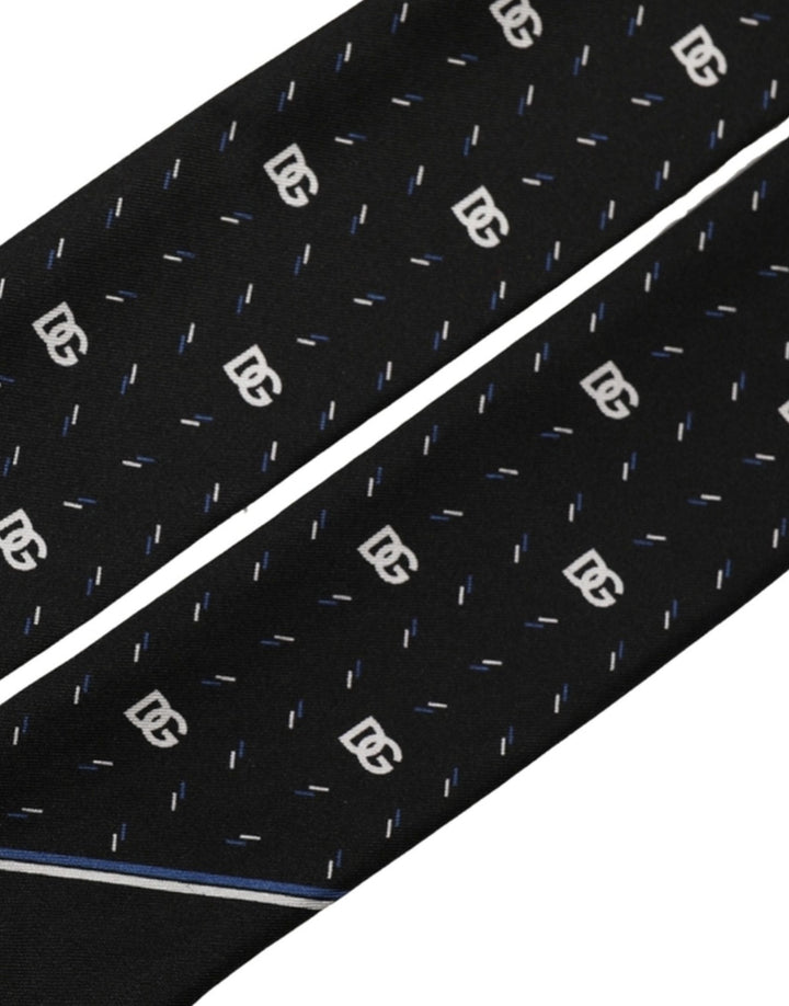 Dolce &amp; Gabbana Black Silk DG Logo Men Skinny Shawl Scarf