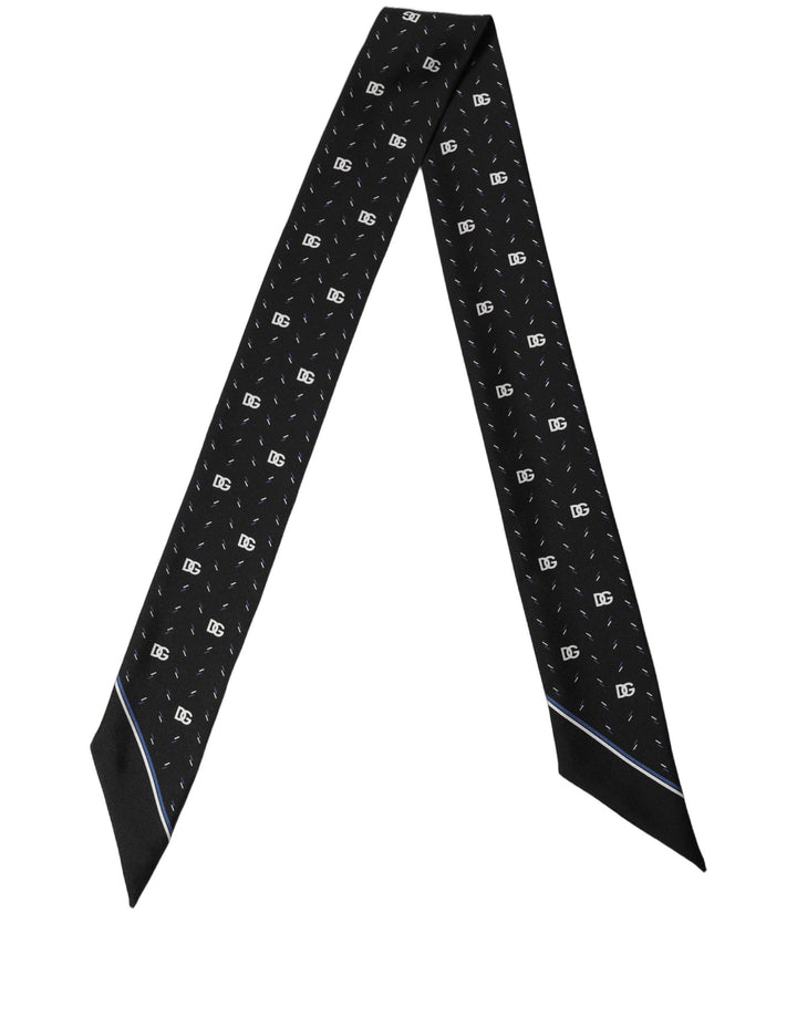 Dolce &amp; Gabbana Black Silk DG Logo Men Skinny Shawl Scarf