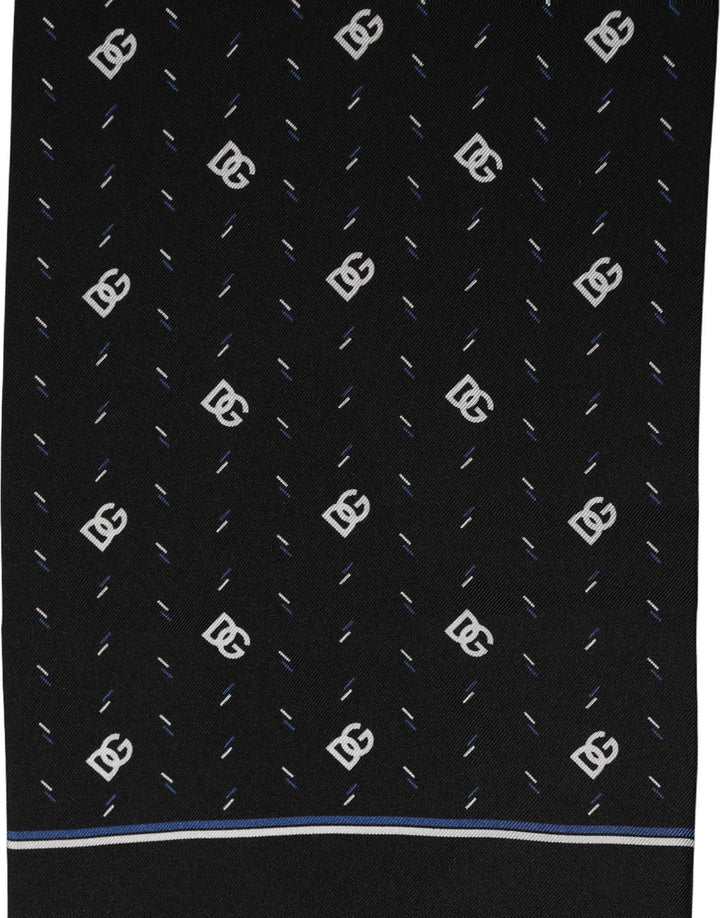 Dolce &amp; Gabbana Black Silk DG Logo Men Fringed Shawl Scarf