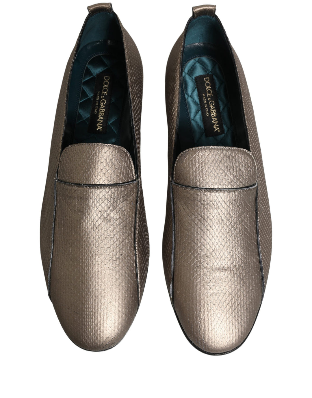 Dolce &amp; Gabbana Silver Leather Logo Slip On Loafers Shoes