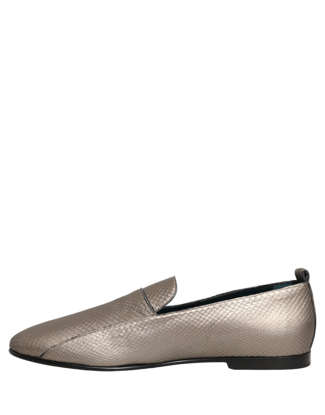 Dolce &amp; Gabbana Silver Leather Logo Slip On Loafers Shoes