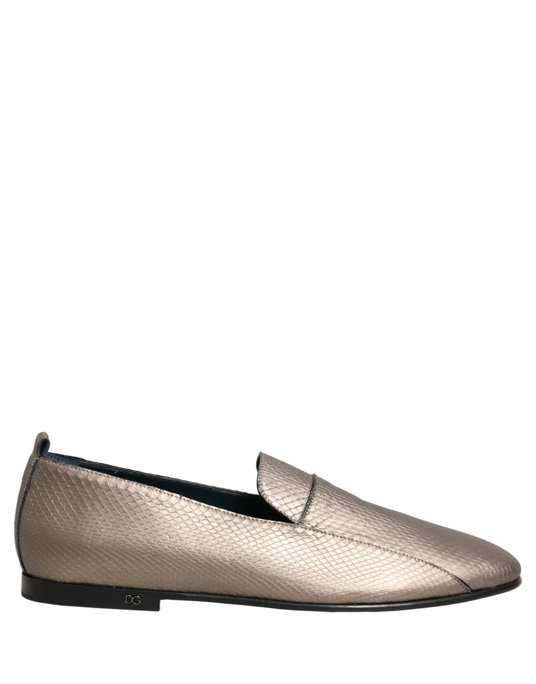 Dolce &amp; Gabbana Silver Leather Logo Slip On Loafers Shoes
