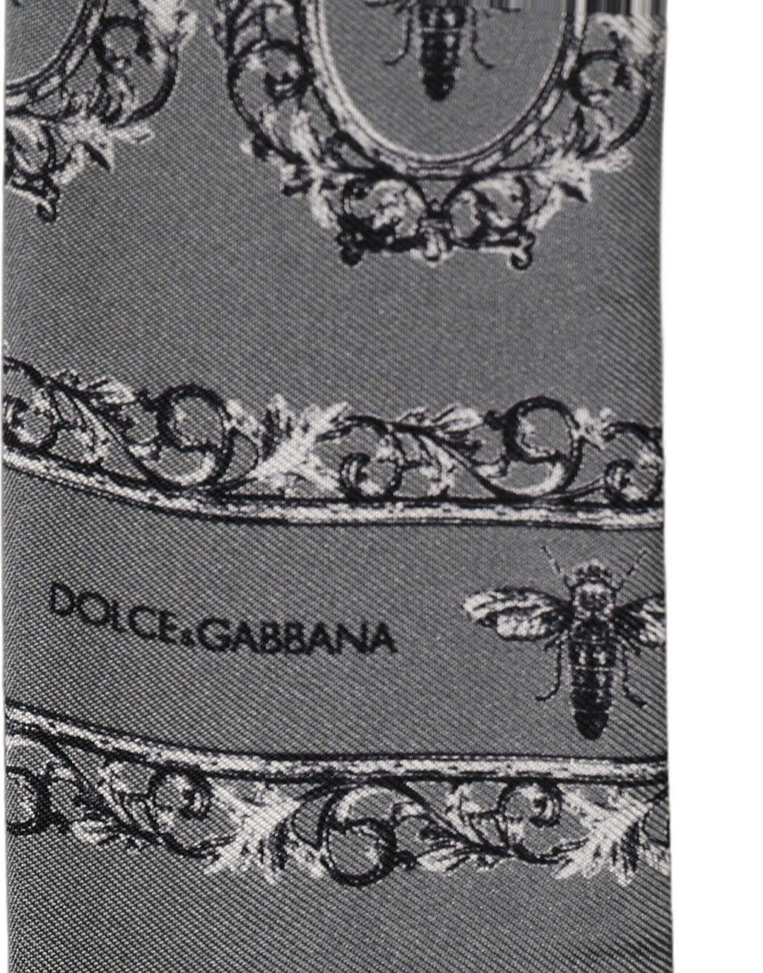 Dolce &amp; Gabbana Men Gray Bee Silk Skinny Twilly Foulard Scarf