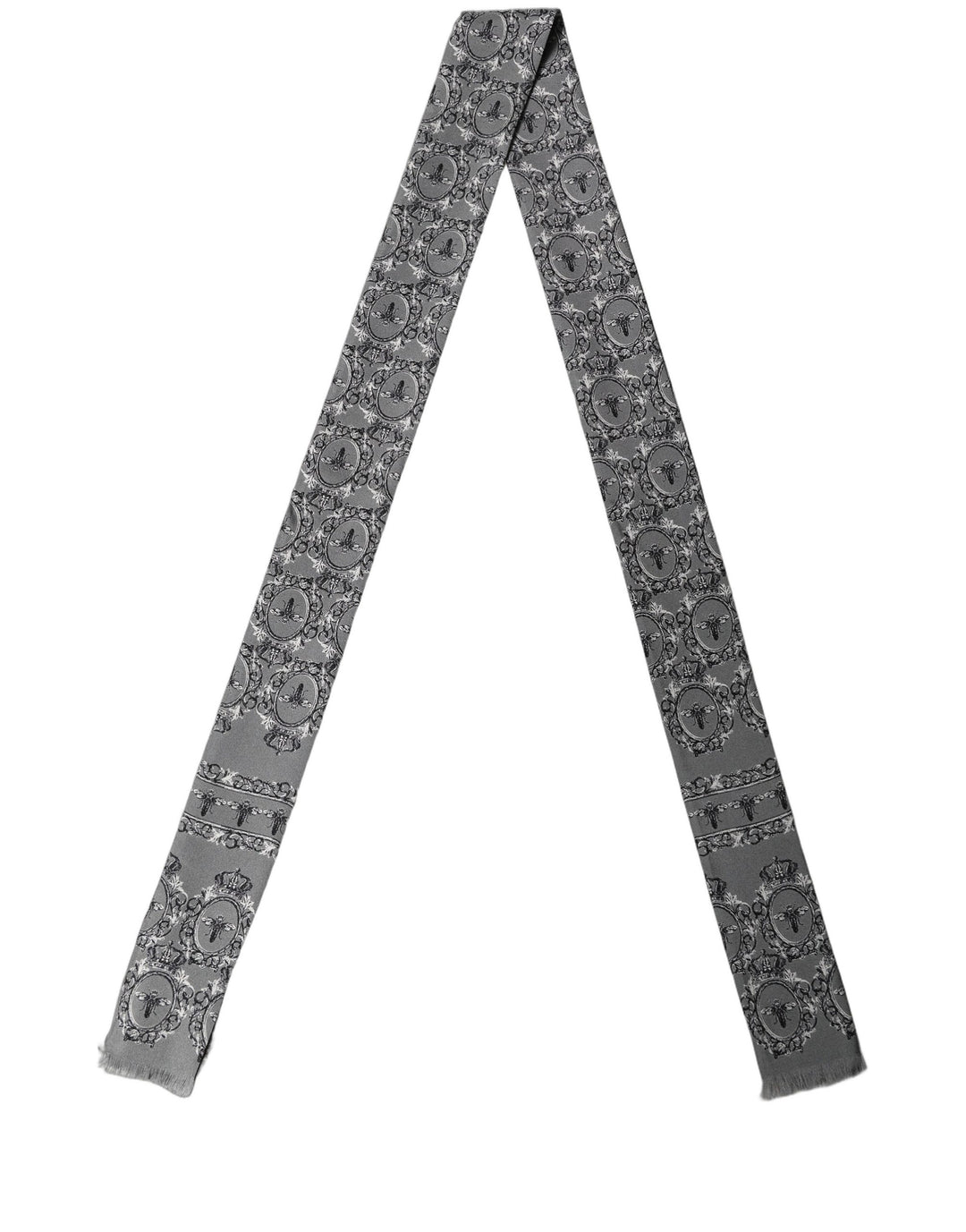 Dolce &amp; Gabbana Men Gray Bee Silk Skinny Twilly Foulard Scarf