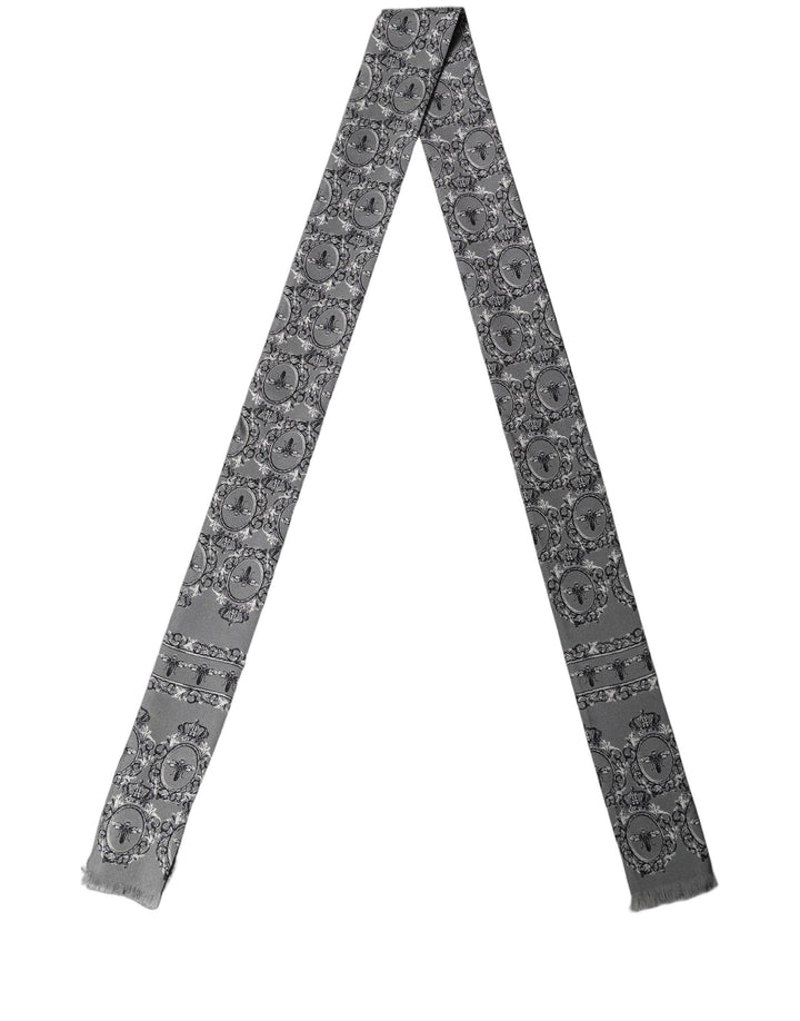 Dolce &amp; Gabbana Men Gray Bee Silk Skinny Twilly Foulard Scarf