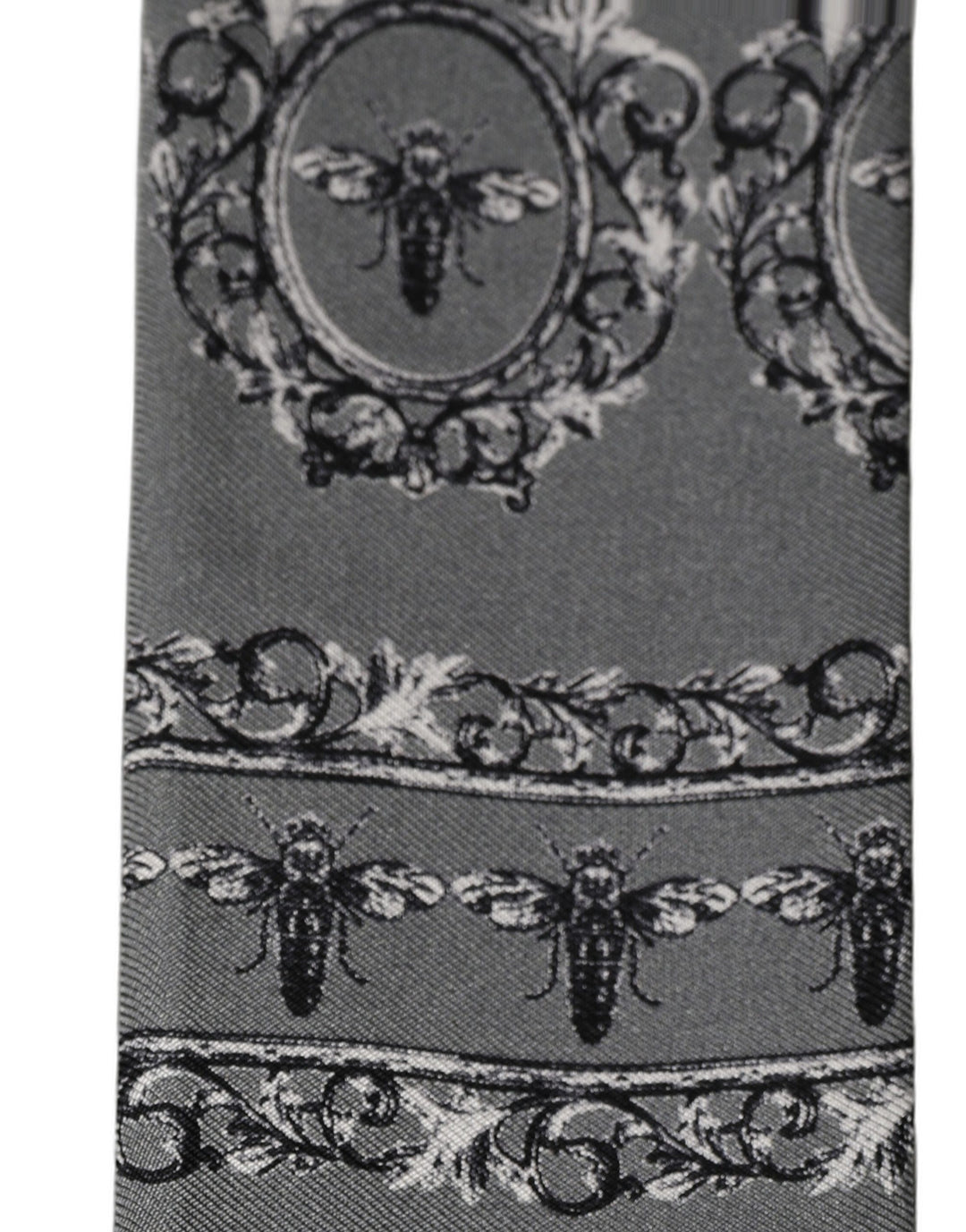 Dolce &amp; Gabbana Men Gray Bee Silk Skinny Twilly Foulard Scarf
