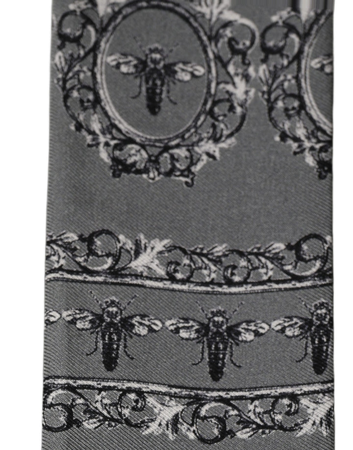 Dolce &amp; Gabbana Men Gray Bee Silk Skinny Twilly Foulard Scarf