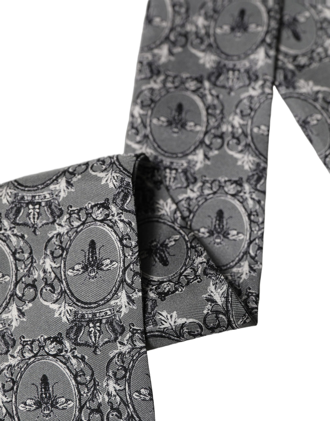Dolce &amp; Gabbana Men Gray Bee Silk Skinny Twilly Foulard Scarf