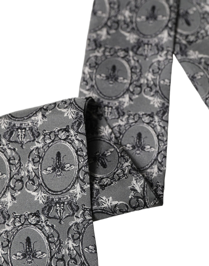 Dolce &amp; Gabbana Men Gray Bee Silk Skinny Twilly Foulard Scarf