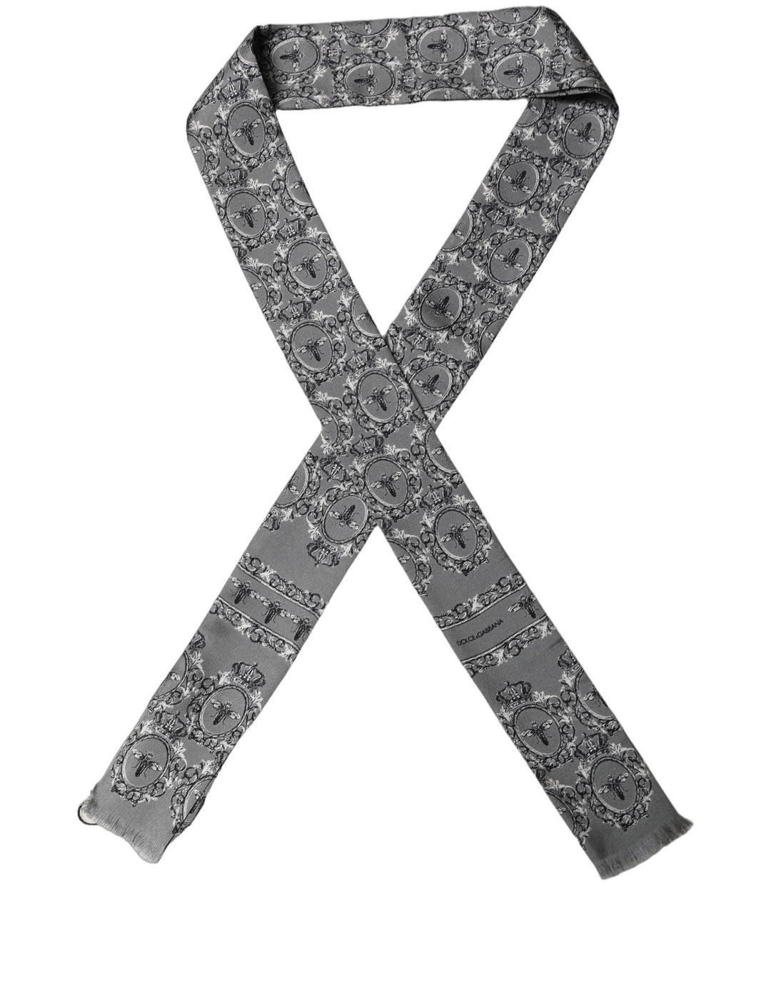 Dolce &amp; Gabbana Men Gray Bee Silk Skinny Twilly Foulard Scarf