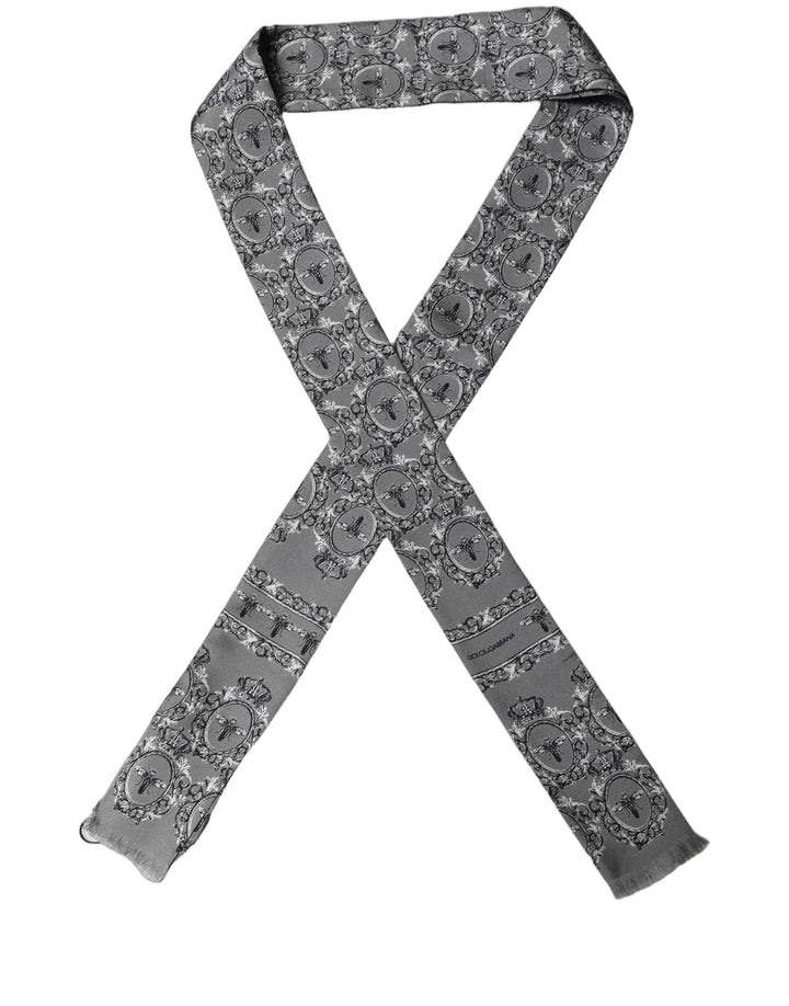 Dolce &amp; Gabbana Men Gray Bee Silk Skinny Twilly Foulard Scarf
