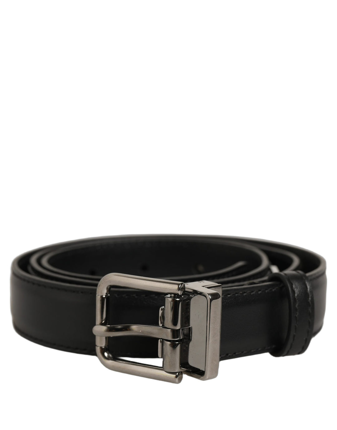 Dolce &amp; Gabbana Black Leather Silver Tone Metal Buckle Belt