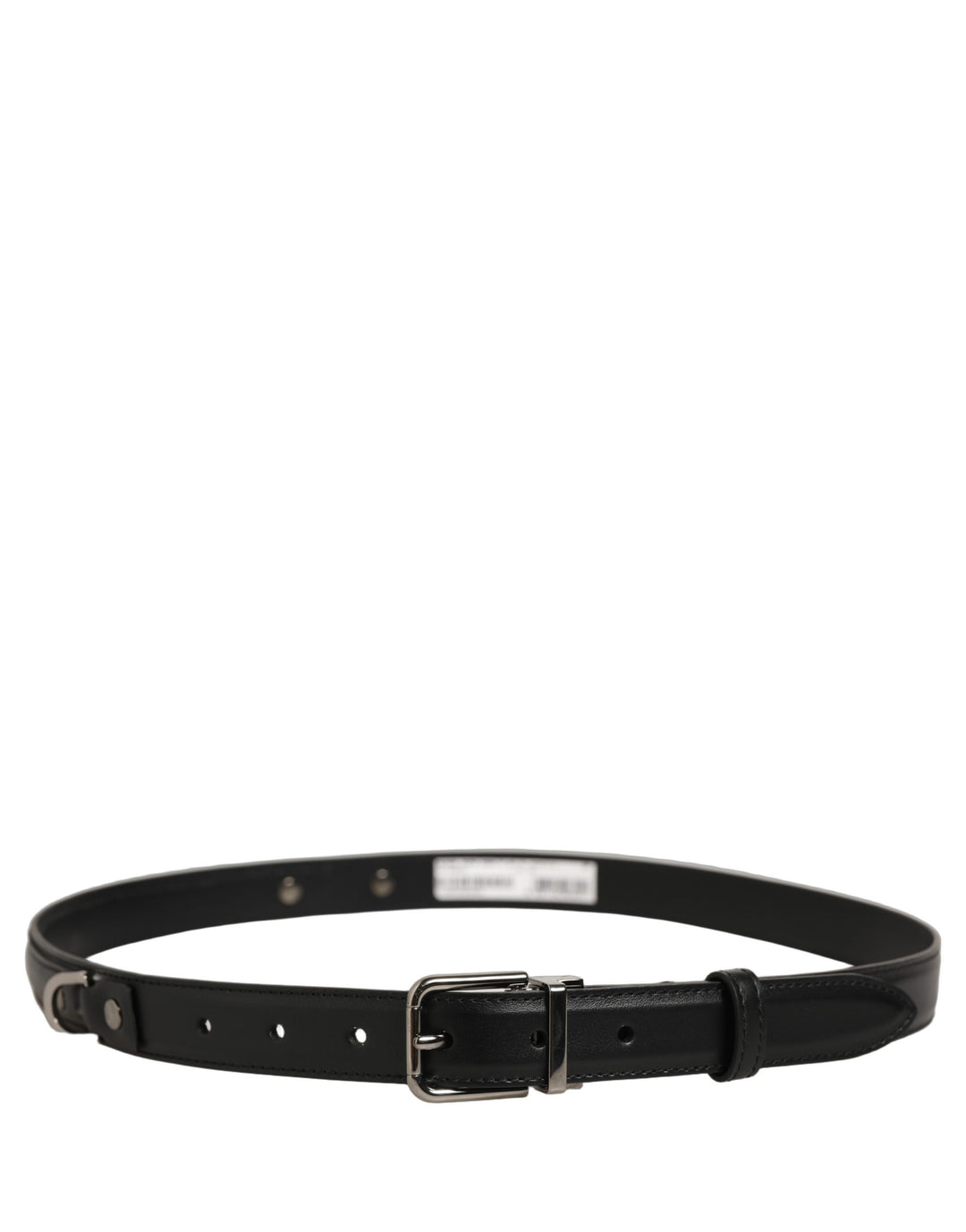 Dolce &amp; Gabbana Black Leather Silver Tone Metal Buckle Belt