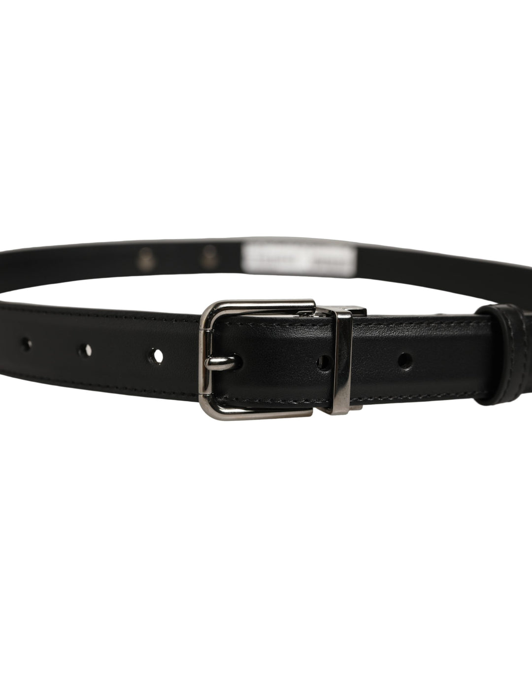 Dolce &amp; Gabbana Black Leather Silver Tone Metal Buckle Belt