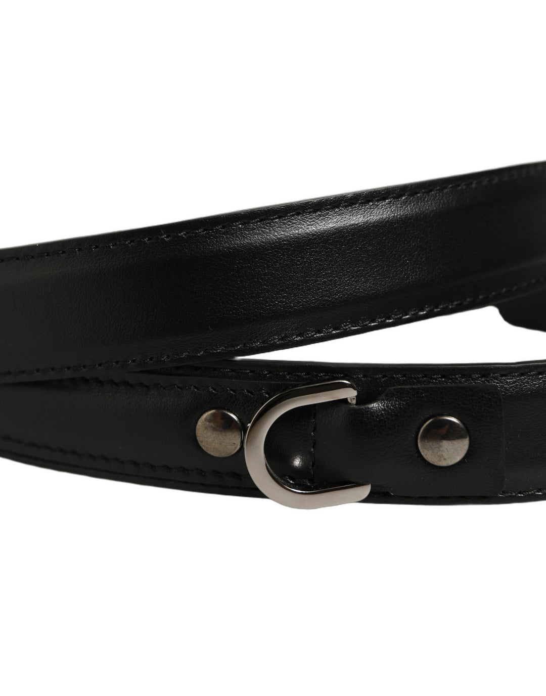 Dolce &amp; Gabbana Black Leather Silver Tone Metal Buckle Belt
