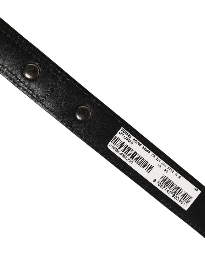 Dolce &amp; Gabbana Black Leather Silver Tone Metal Buckle Belt