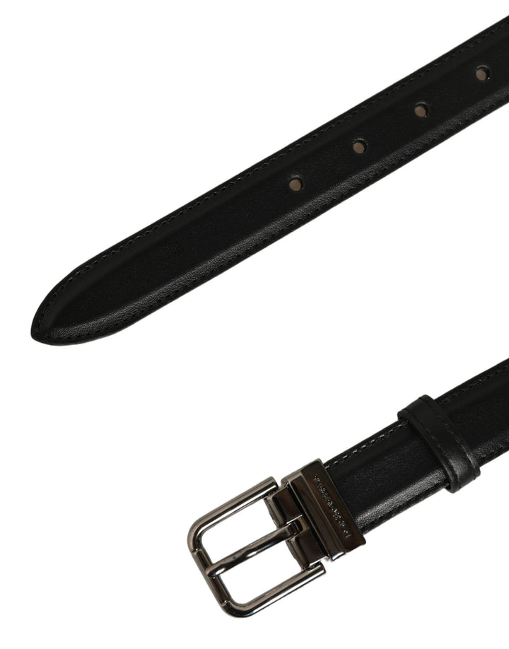 Dolce &amp; Gabbana Black Leather Silver Tone Metal Buckle Belt