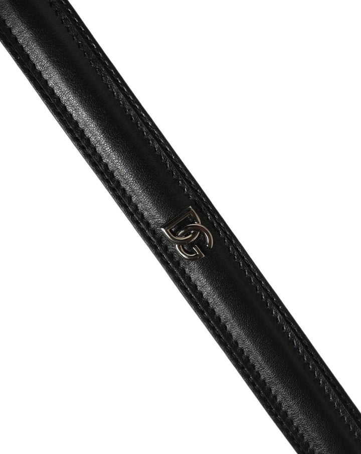 Dolce &amp; Gabbana Black Leather Silver Tone Metal Buckle Belt