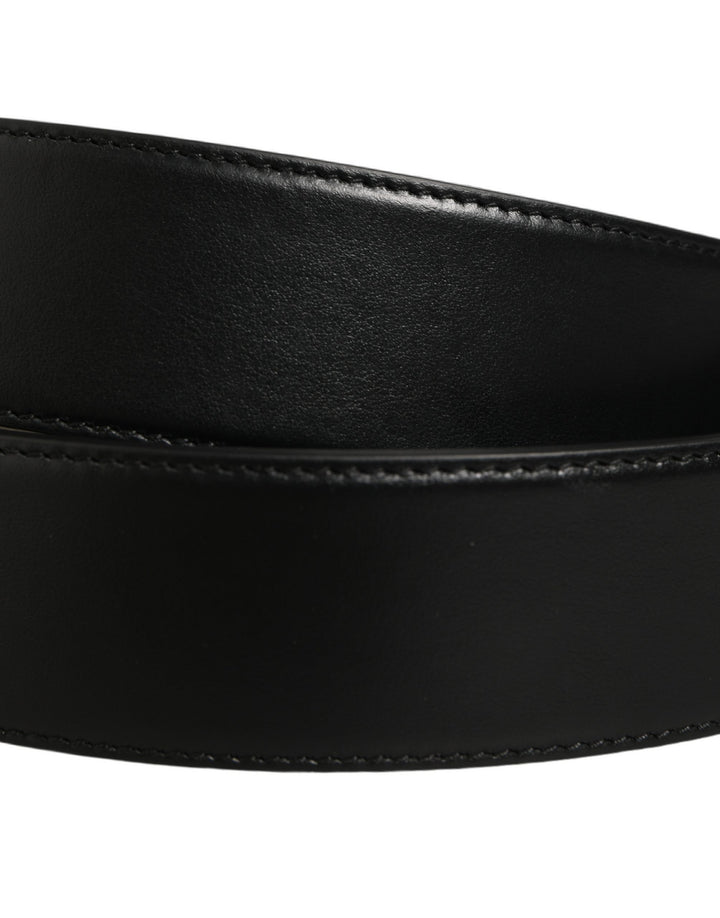 Dolce &amp; Gabbana Black Leather Bee Accent Metal Buckle Belt