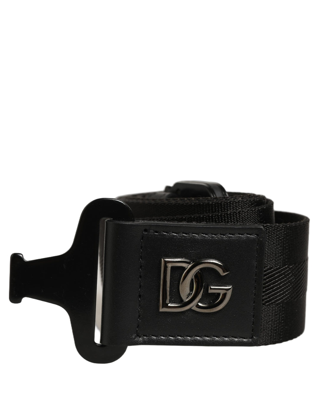 Dolce &amp; Gabbana Men Black Fabric Strap Logo Metal Buckle Belt