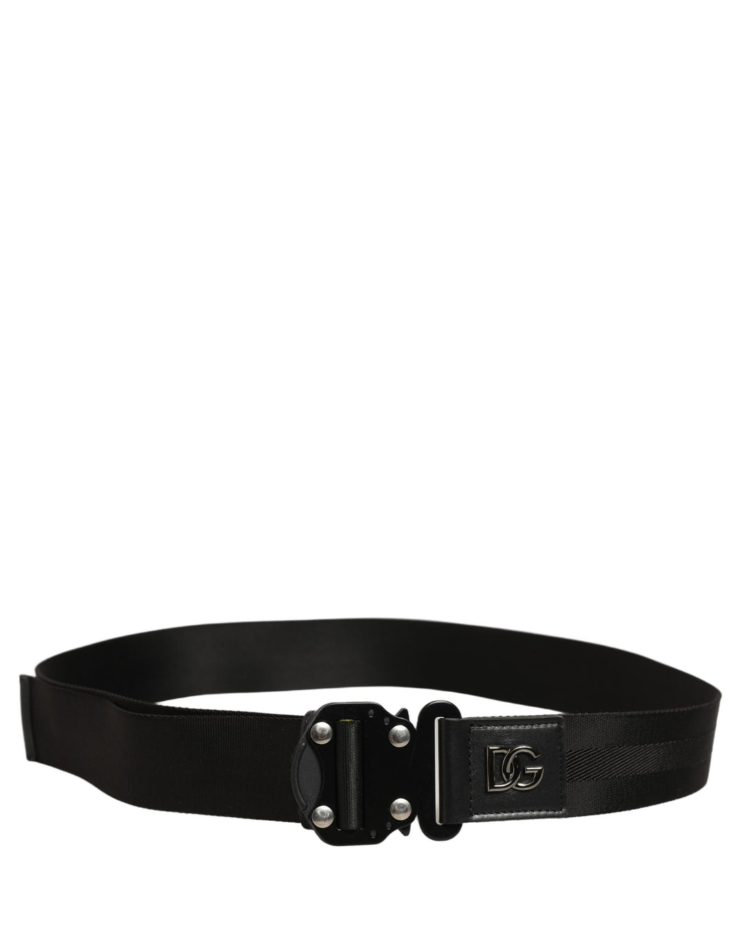 Dolce &amp; Gabbana Men Black Fabric Strap Logo Metal Buckle Belt