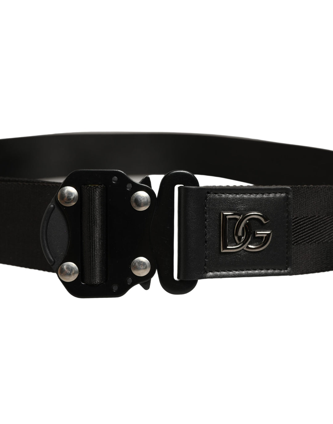 Dolce &amp; Gabbana Men Black Fabric Strap Logo Metal Buckle Belt
