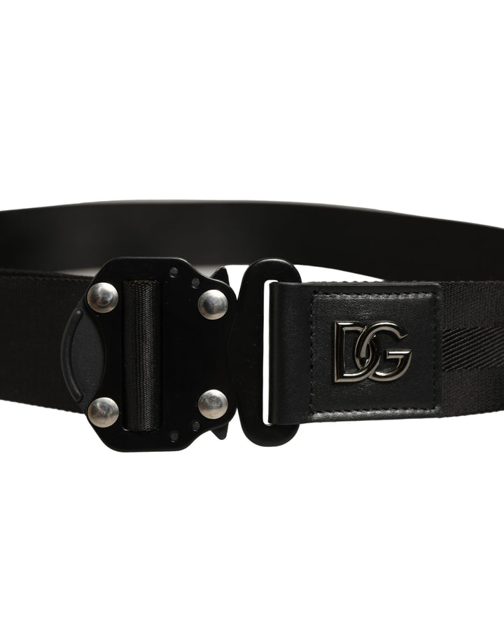 Dolce &amp; Gabbana Men Black Fabric Strap Logo Metal Buckle Belt
