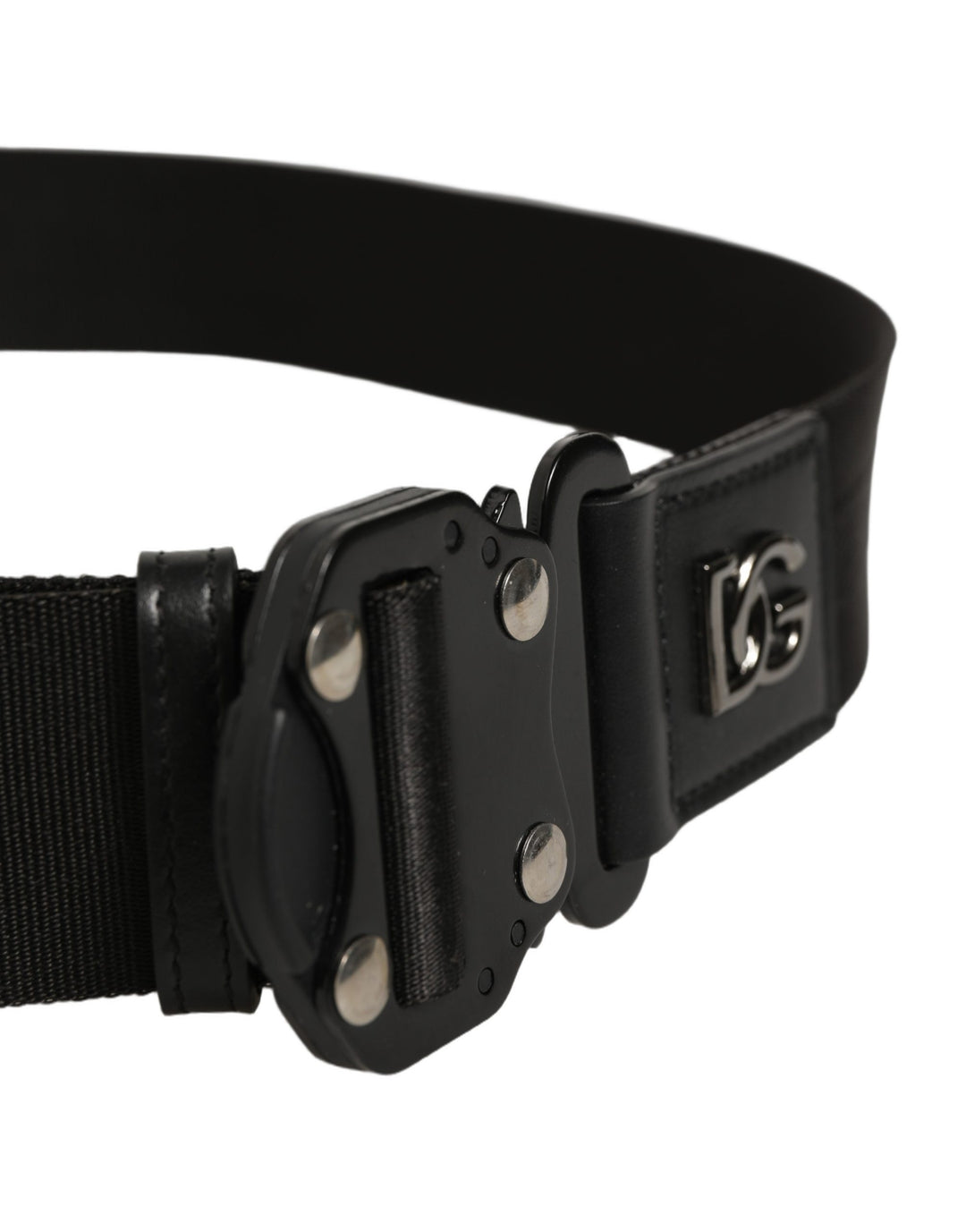 Dolce &amp; Gabbana Men Black Fabric Strap Logo Metal Buckle Belt