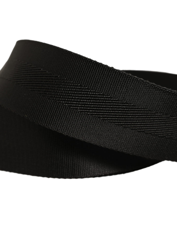 Dolce &amp; Gabbana Men Black Fabric Strap Logo Metal Buckle Belt