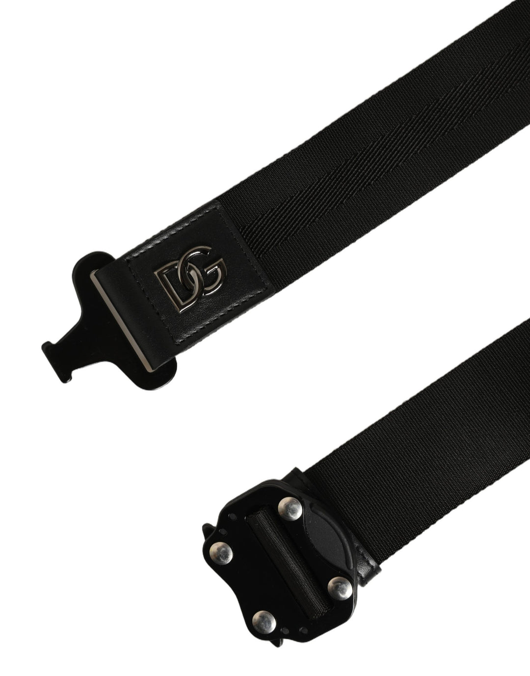 Dolce &amp; Gabbana Men Black Fabric Strap Logo Metal Buckle Belt