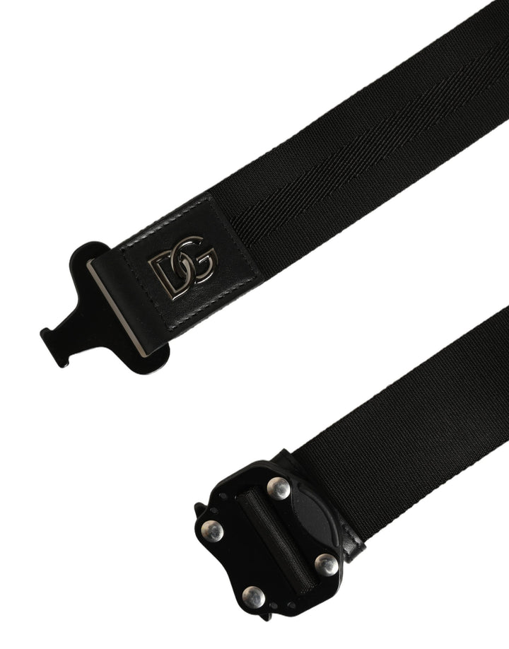 Dolce &amp; Gabbana Men Black Fabric Strap Logo Metal Buckle Belt