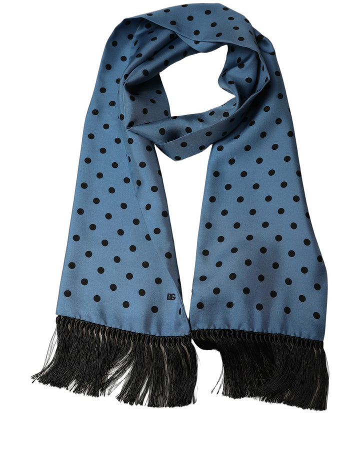 Dolce &amp; Gabbana Blue Polka Dot Silk Fringed Lace Stole Scarf