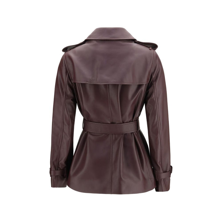 Burberry Bordeaux Calf Leather Bos Taurus Full-Length Jacket