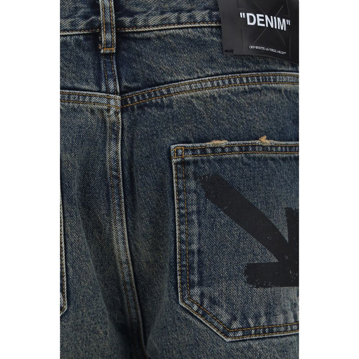 Off-White Blue Cotton Straight-Leg Jeans
