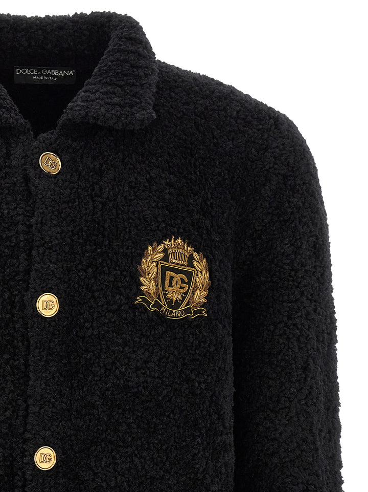 Dolce &amp; Gabbana Black Alpaca Leather Cardigan