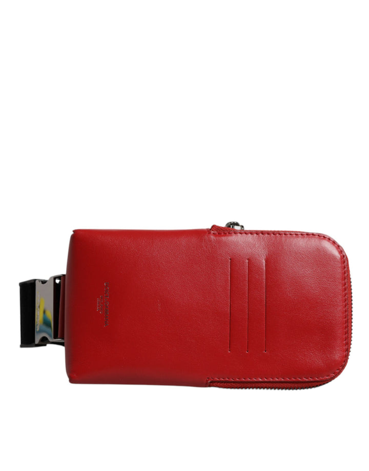Dolce &amp; Gabbana Red Calfskin Leather Phone Cardholder Crossbody Borse Bag