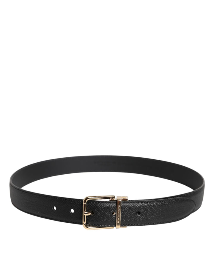 Dolce &amp; Gabbana Black Grained Leather Gold Metal Buckle Belt