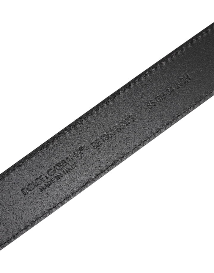 Dolce &amp; Gabbana Black Grained Leather Gold Metal Buckle Belt