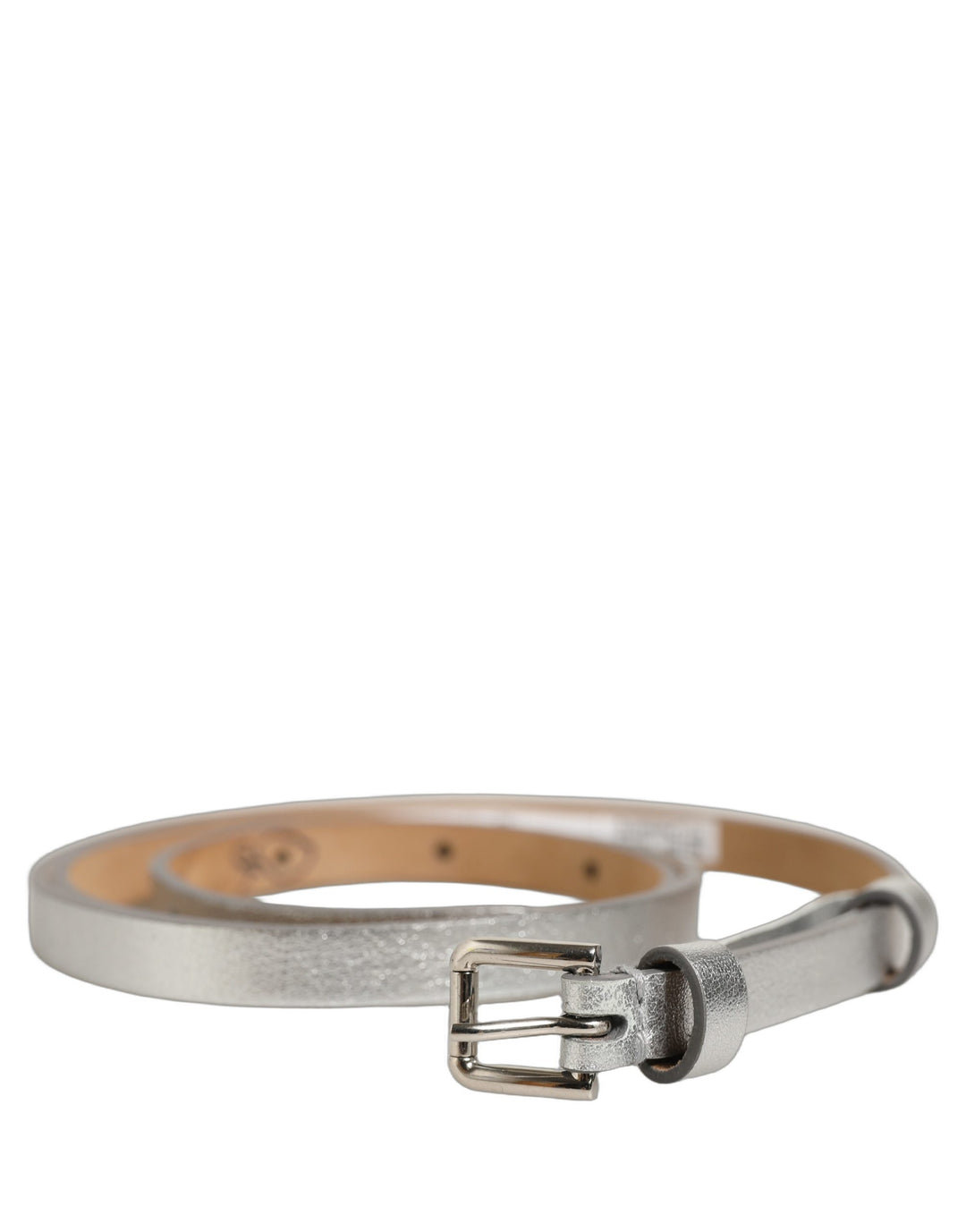 Dolce &amp; Gabbana Metallic Silver Leather Square Buckle Belt