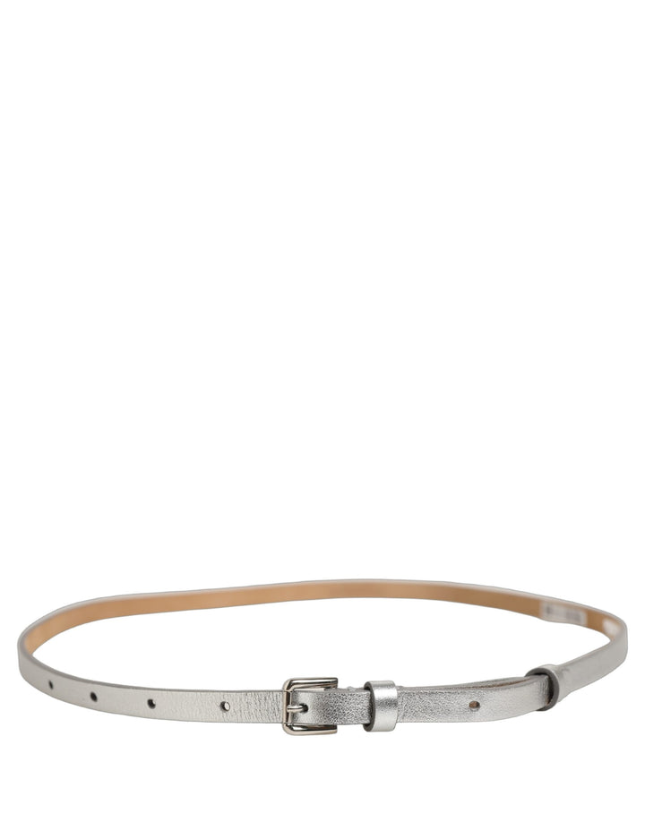 Dolce &amp; Gabbana Metallic Silver Leather Square Buckle Belt