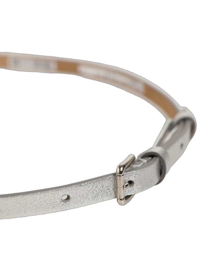Dolce &amp; Gabbana Metallic Silver Leather Square Buckle Belt