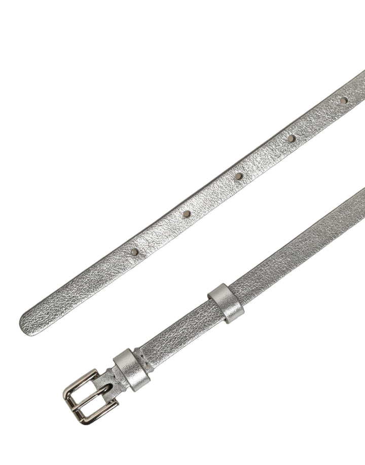 Dolce &amp; Gabbana Metallic Silver Leather Square Buckle Belt