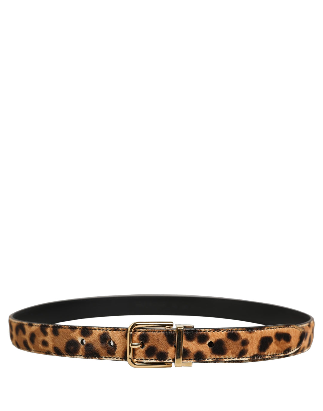 Dolce &amp; Gabbana Brown Leopard Calf Hair Gold Tone Buckle Belt