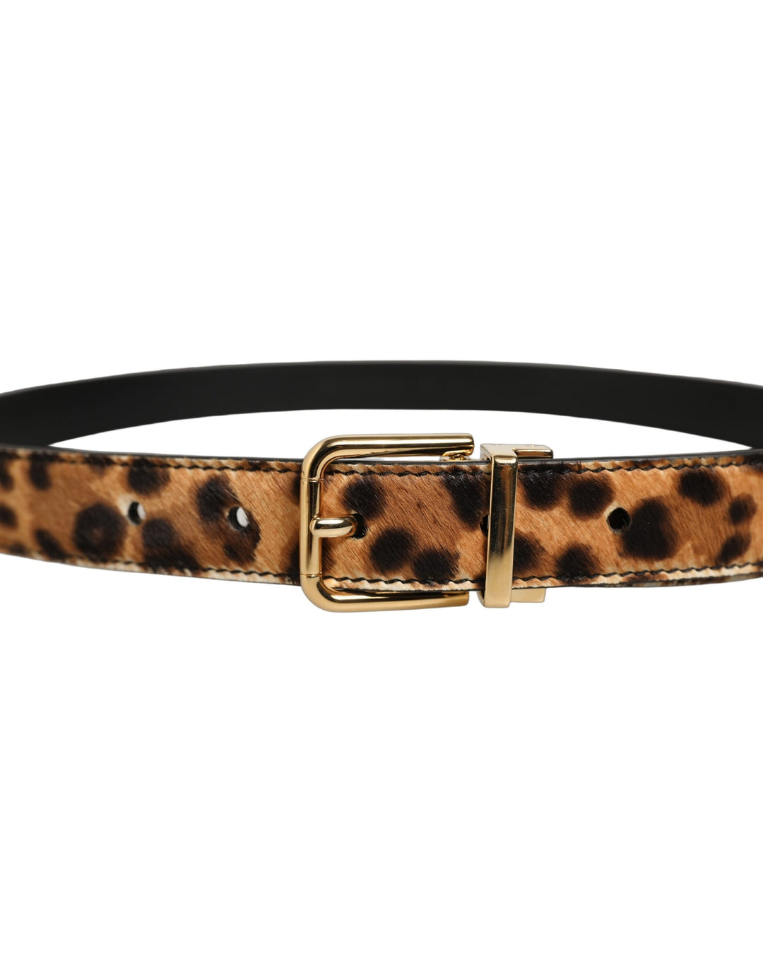 Dolce &amp; Gabbana Brown Leopard Calf Hair Gold Tone Buckle Belt